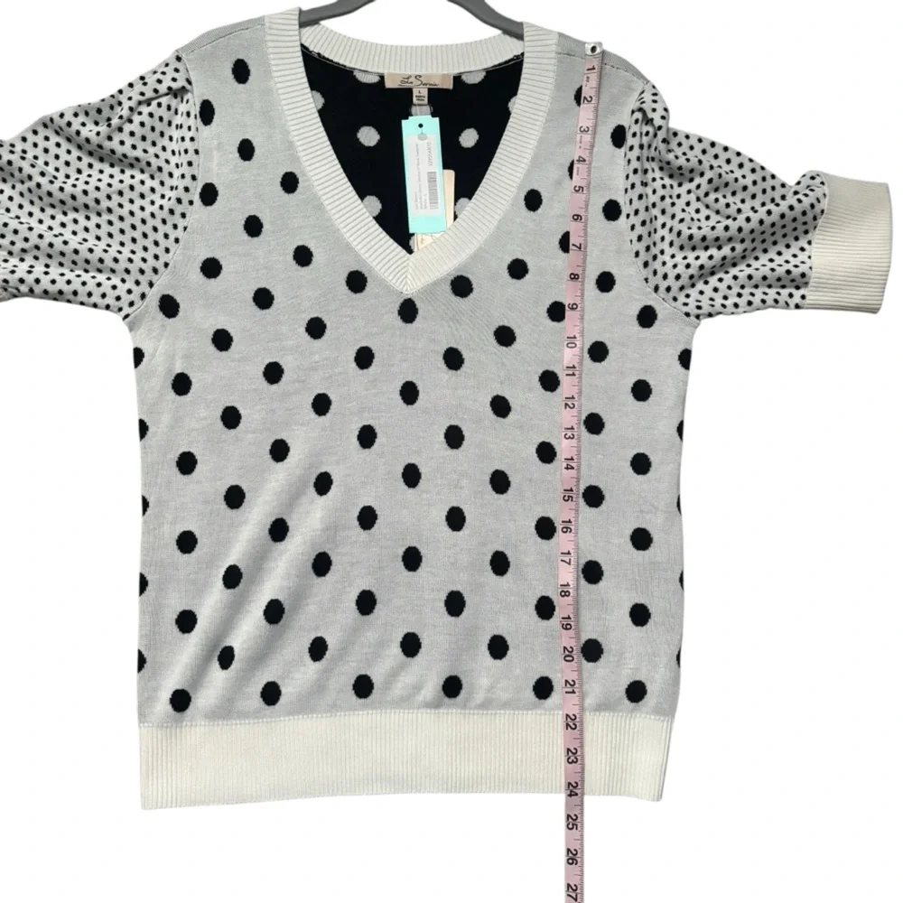 Les Serein Medellin V-neck Polka Dot Sweater Black and White